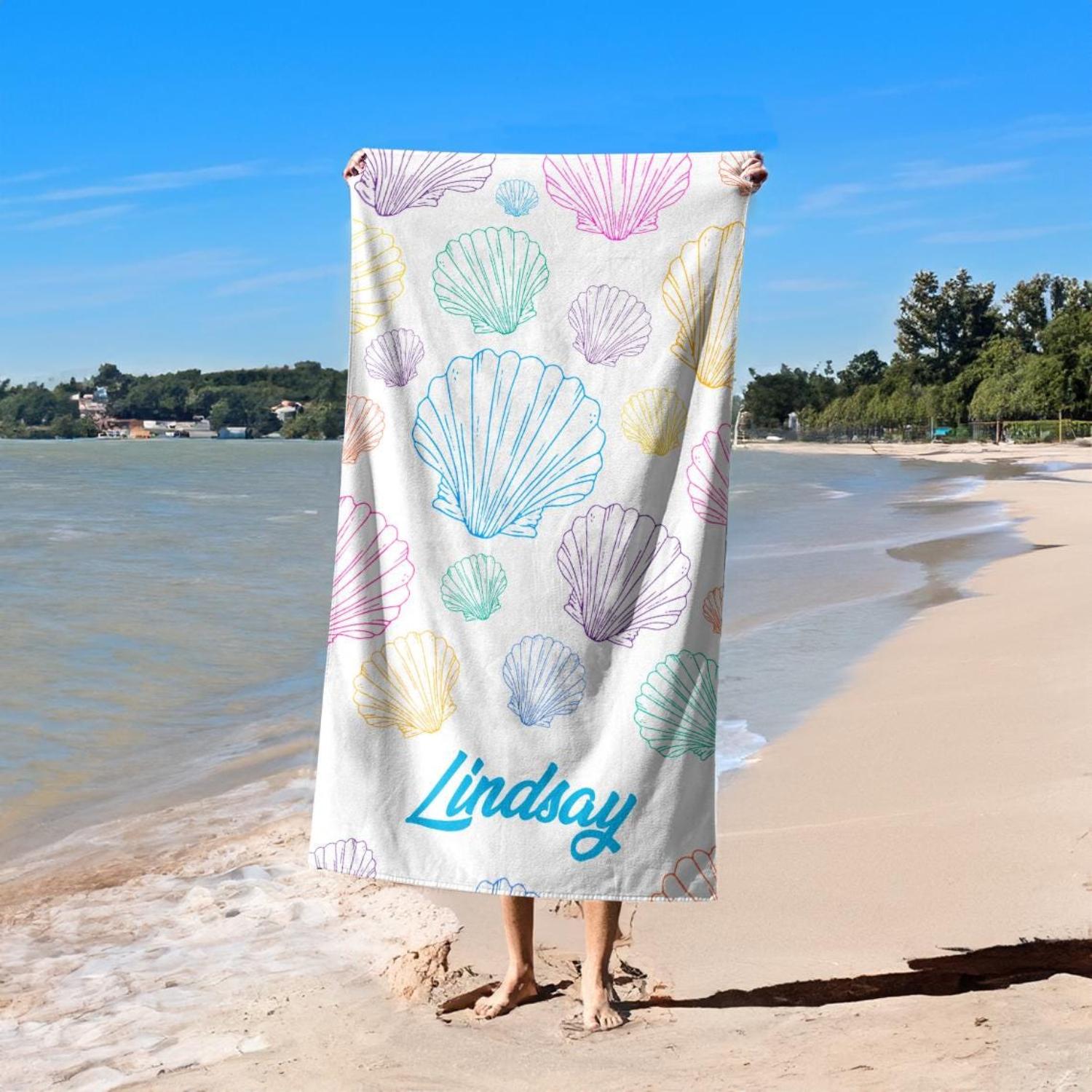 

izable Seashell Print Beach Towel, Quick-Dry Towel for Beach, Pool, Summer & Coastal Events, Ready to Persona W30*H60(CM)