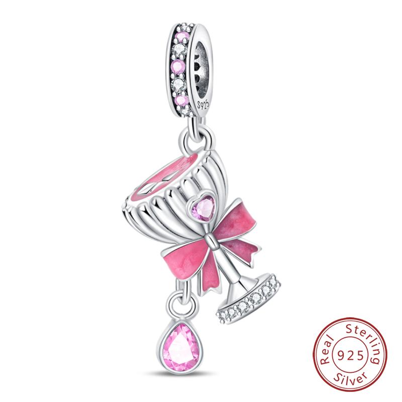 Fit 925 Silver Charms Beads Little Bear Lamb Little Flying Pig Pink Charms For Women DIY Birthday Jewelry Gift