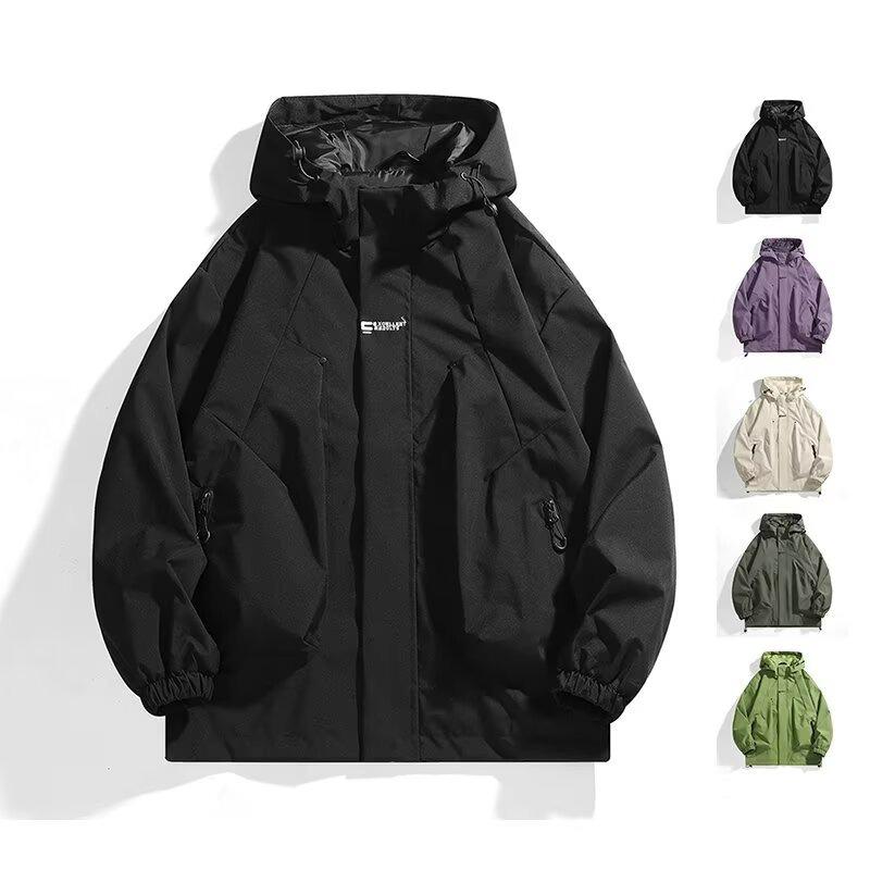 Men's Spring 2024 American Windbreaker: Mountain-Style, Outdoor, Three-Proof, Casual, Loose-Fit Hooded Jacket