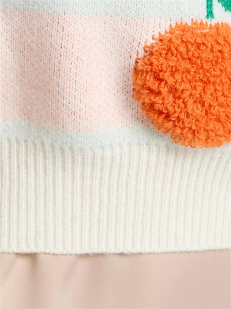 Casual loose orange plush jacquard round neck long sleeved thick knit pullover sweater for women 3551 EMA