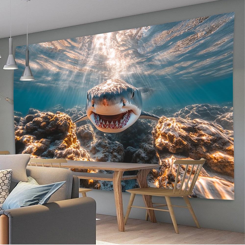 Textilien Unisex Coral Underwater Shark Ocean Tapestry Marine Life Reef Wall Hanging Sea Animal Decor Living Room Art Print