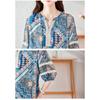 Ethnic Style Retro Printed Chiffon Shirt Female Elegant High-end V-neck Mid-sleeved Top Cover Belly Loose Shirt
