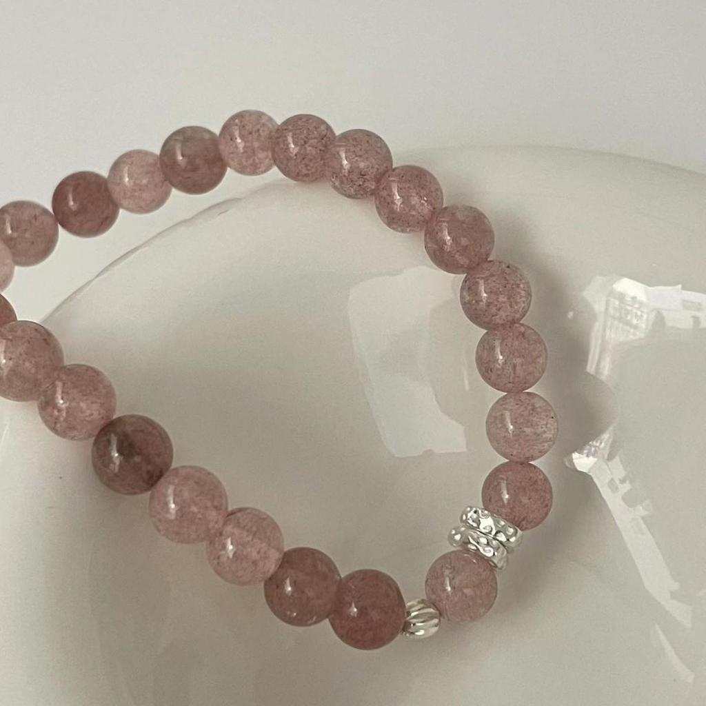 Strawberry Crystal S925 Silver Bracelet: Sweet, Luxurious, High-End Beaded Hand Jewelry.