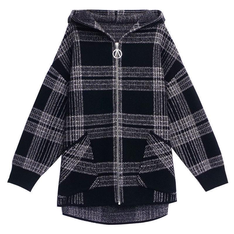 Women's Loose Plaid Hooded Jacket - 2025 Autumn/Winter Fashionable Zipper Cardigan