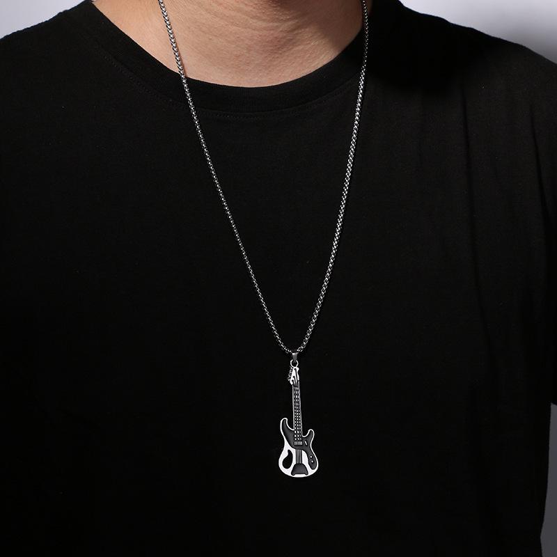 Korean Hip Hop Guitar Necklace: Men's Drip Oil Pendant with Rock Style Musical Charm