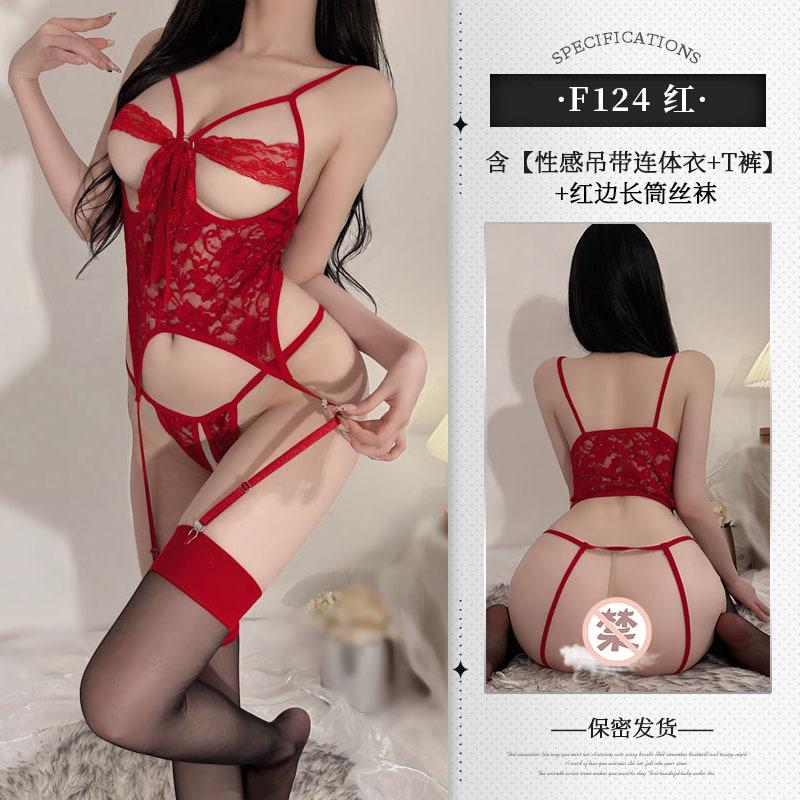 Große Kätzchen können erotische Unterwäsche, einen sexy hohlen Einteiler, einen Einteiler mit Hosenträgern 14 tragen.