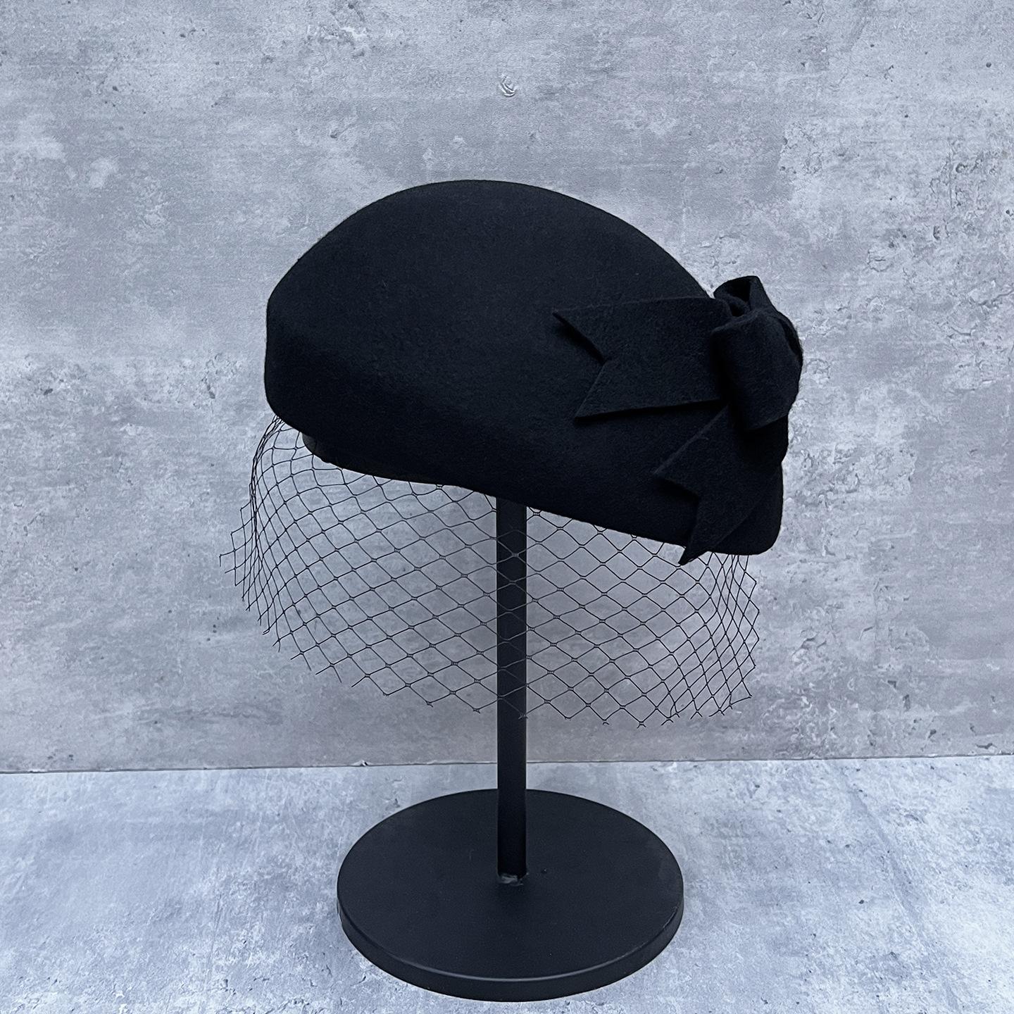 

Французький Елегантний Сітчастий Вовняний Берет з Подвійним Бантом Ретро Капелюх Знаменитості Жіночий Осінньо-Зимовий Капелюх Стюардеси Капелюх Художника M（56-58cm）