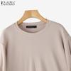 ZANZEA Women Casual Round Neck Solid Color Loose 3/4 Sleeve T-Shirts