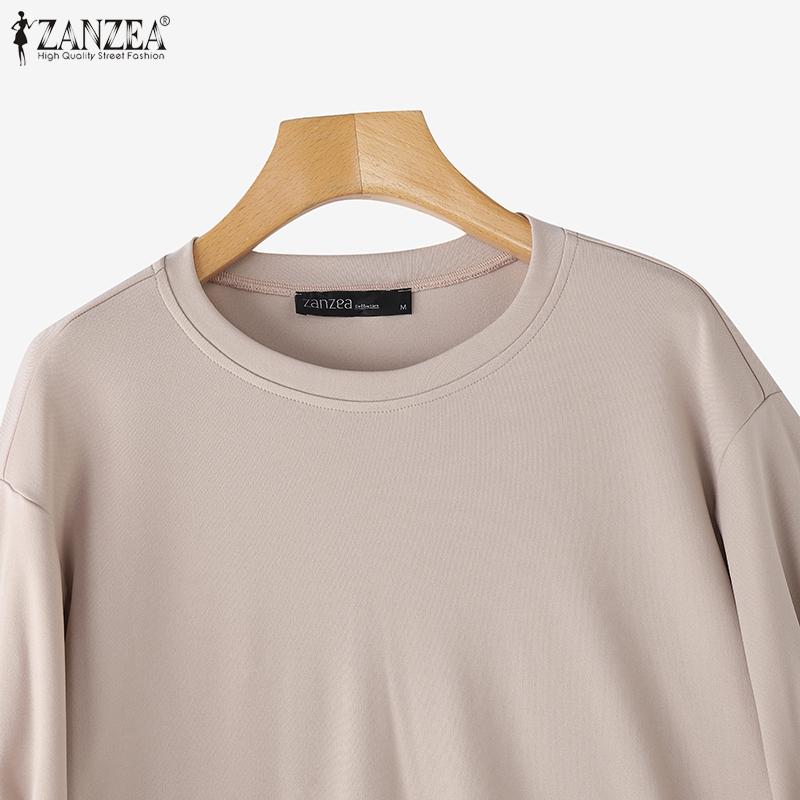 ZANZEA Women Casual Round Neck Solid Color Loose 3/4 Sleeve T-Shirts