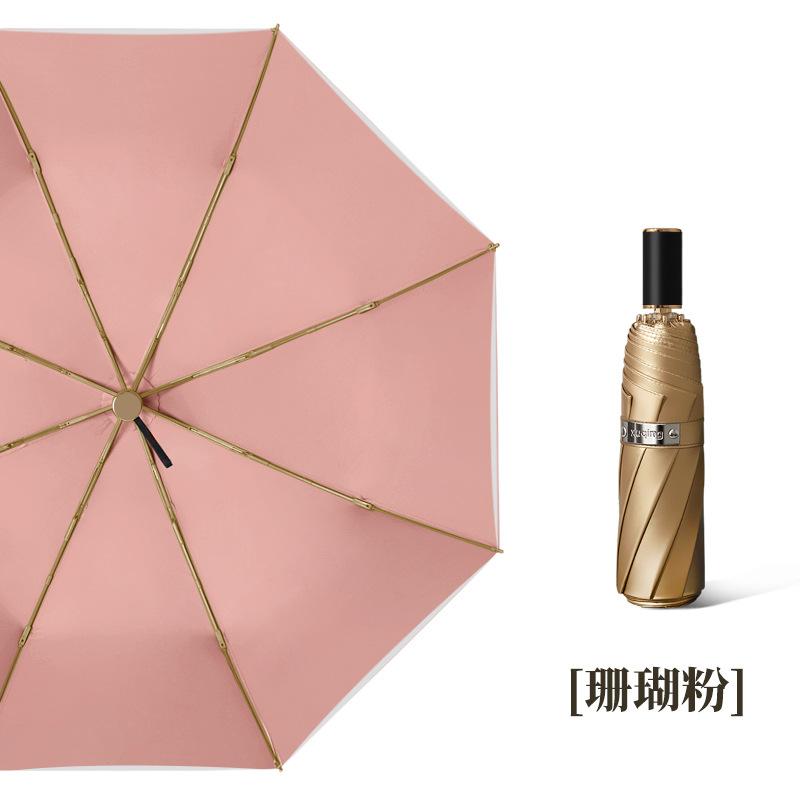Double-layer titanium silver glue sunscreen umbrella UPF > 50 + manual three-fold weather and rain sunshade umbrella can be replaced