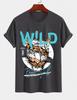 Unisexs Pure Cotton Solid Color Tshirt Navy With Tiger Print Crew Neck Short Sleeves Motorcyclestyle Street Casual Top