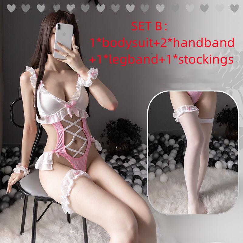 Japanese Maid Cosplay Sexy Costumes Perspective Lingerie Underwear Servant Open Erotic Lace Outfit Sexy Bodysuit For Women New