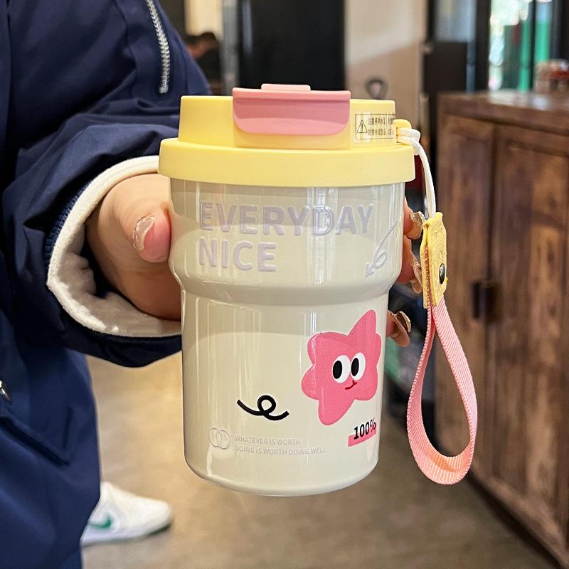 High-value Coffee Cup, 316 Stainless Steel Thermos Cup, Light Luxury, High-end Cartoon, Cute Companion Thermos Cup