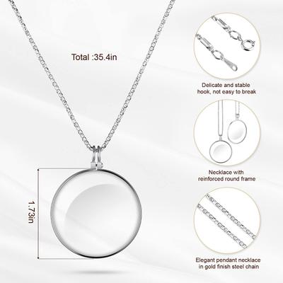 Vintage Κρεμαστό Κολιέ Μεγεθυντικός Φακός 5X Κοσμήματα Μεγεθυντικός Φακός Κρεμαστός Φακός με Φακό 42mm Αλυσίδα 45cm για Κυρίες Ηλικιωμένους Ανάγνωση