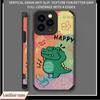 Vertical Grain Leather Cartoon Printed Soft Silicone Phone Case Back Cover with Camera Lens Full Protection for iPhone