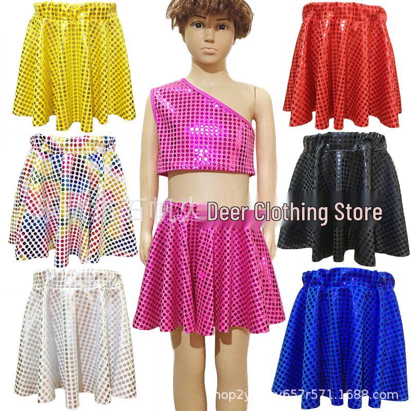 Polka Dot Sequin Performance Skirts for Children s Graduation Photography Small серебряный