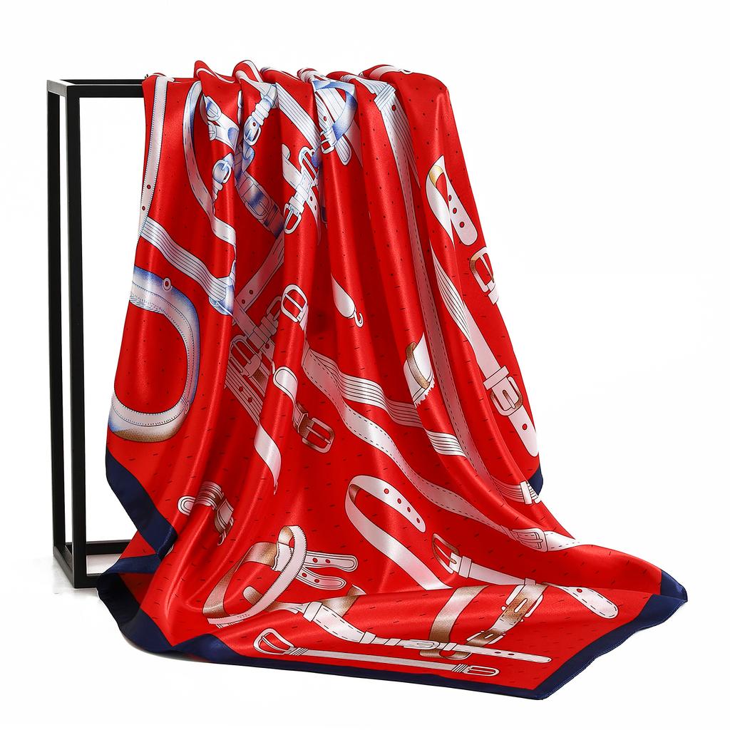 Foulard da Donna 90*90Cm Sensazione di Seta Quadrato per Capelli Collo Bandana Ufficio Sciarpa Anelli Porta-Fazzoletto Wrap