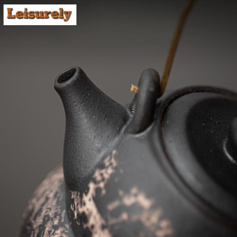 230ML Retro Black Pottery Gourd Lifting Handle Teapot Elegant Tea Infuser Pot Tea Maker Kettle with Filter Drinkware Ornaments