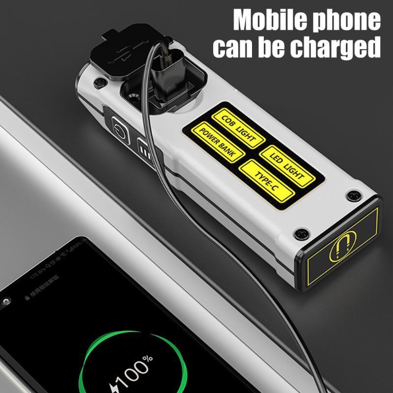 COB LED Flashlight Rechargeable Flashlight Mini Torch Magnet Emergency Power Bank Outdoor Camping Pocket Light