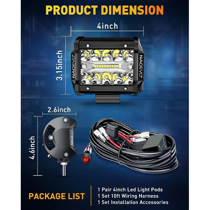 NAOEVO 4 Zoll 2 Stück LED Pod Lichter Spot Flut Combo LED Nebel Fahrlicht 4x4 Offroad Lichter Arbeitsleuchten für LKW Boot ATV UTV Jeep