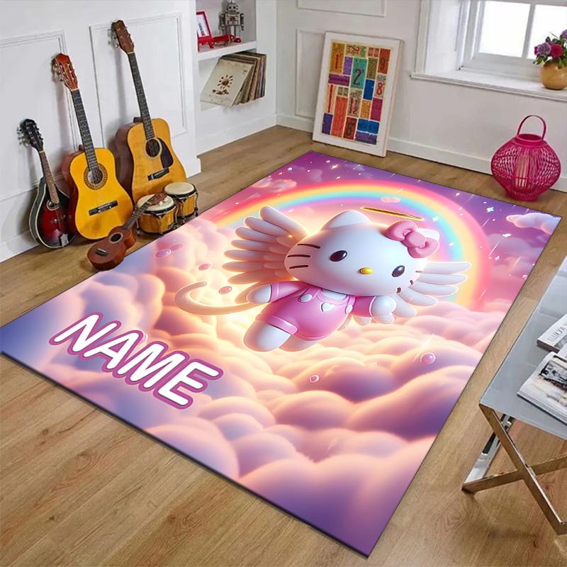 Custom HelloKitty Mat Personalized Name, Polyester Washable Indoor Entryway Rug, Gift for Christmas, Easter, Thanksgiving Day