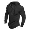 Homens outono primavera topo rendas até cordão cor sólida manga longa bolsos com zíper pulôver streetwear macio respirável masculino comprimento médio hoodie