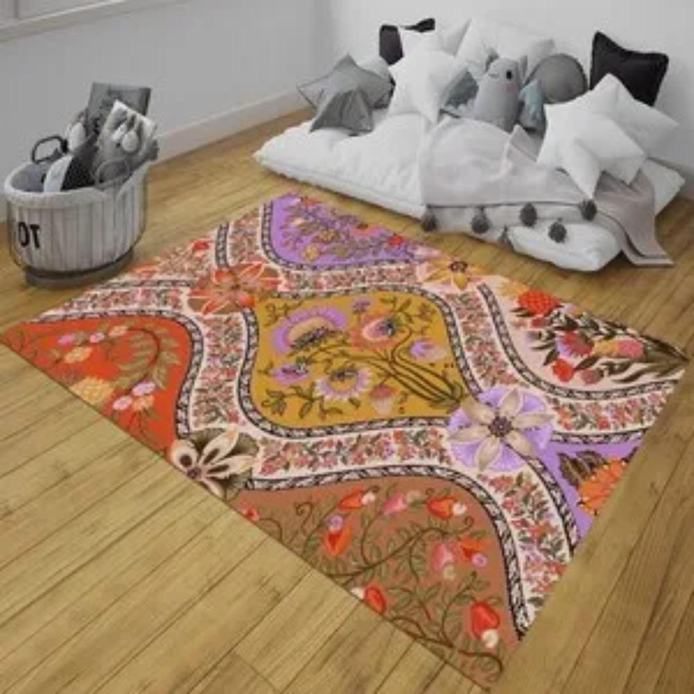 

Pink Purple Floor Rug Washable Vintage Floral Area Rug Boho Rustic Inspired Botanical Home Decor Cozy Space Comfort Rug 60*90cm
