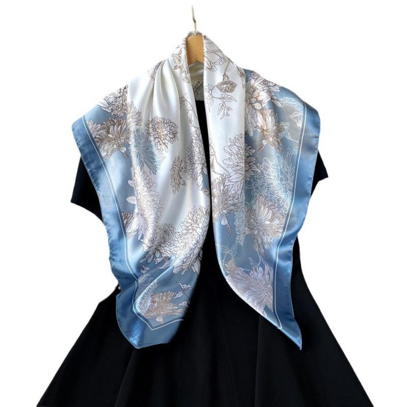 Silk Scarf for Women's Big Square Scarf New Printed Retro Bag Headscarf Middle Eastern Satin Scarf