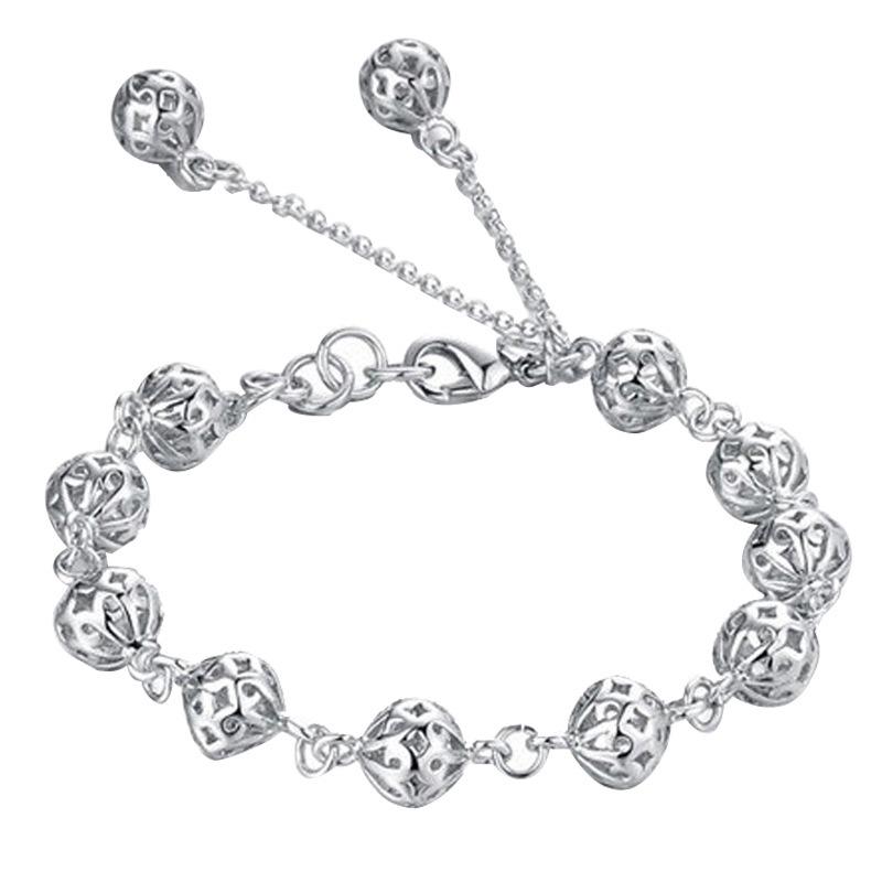 Korean Style Copper Plated Silver Hollow Ball Bracelet for Women