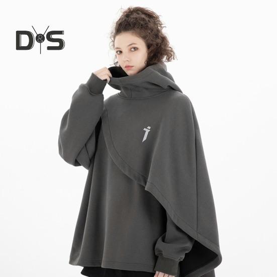 Unisex Hoodie Fake Two-piece Poncho Multi-Layered Irregular Design Thick High Collar Mechanical Style Hoodie Long-Sleeved Daily Sports Street Wear