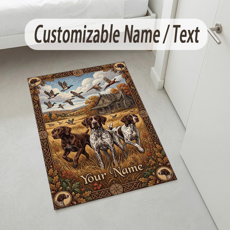 Dog Theme Crystal Velvet Rug Personalized Custom Name Text Soft Floor Mat Home Decor