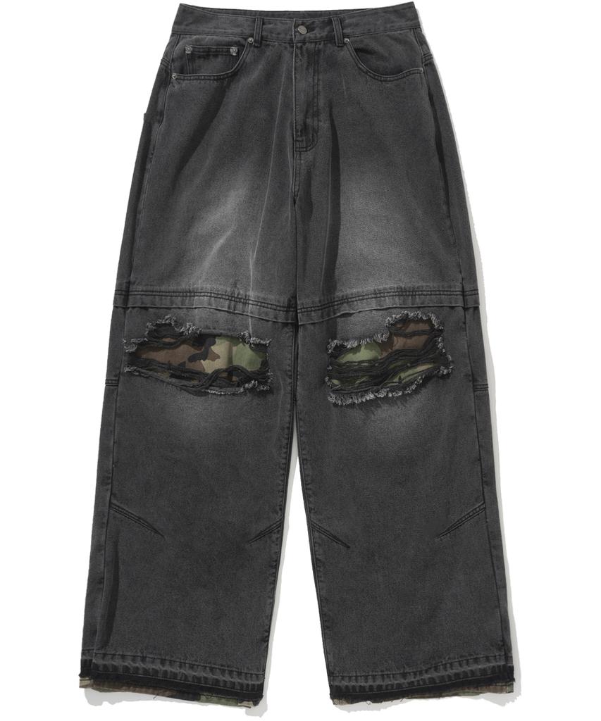 NOT4NERD Camo Patch Work Layered Denim Pants - Black