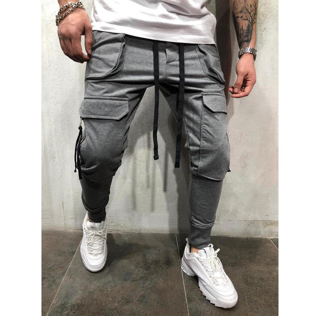 Men's Cargo Pants Casual Sweatpants Slim Fit Cotton Fabric Trousers With Pockets