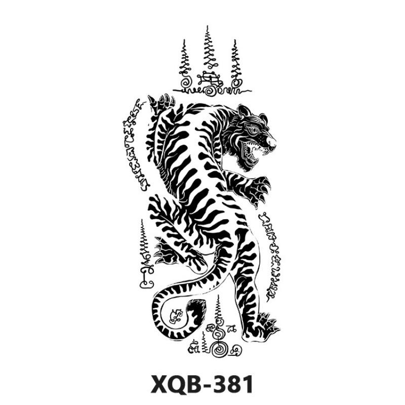 Tattoo Sticker Small Full Arm Animal Tiger Wolf Flower Arm Half Arm Waterproof Lasting Black and White Transfer Sticker