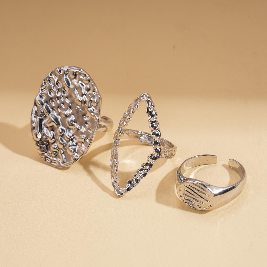 Three-piece Pleated Geometric Hollow Open Ring Niche Jewelry