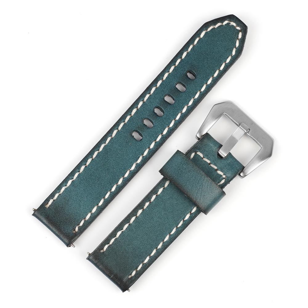 Retro Handmade Cowhide Leather Watch Strap 18mm 20mm 22mm 24mm Men Replacement Watch Band Wrist Bracelet Coffee Blue Tan