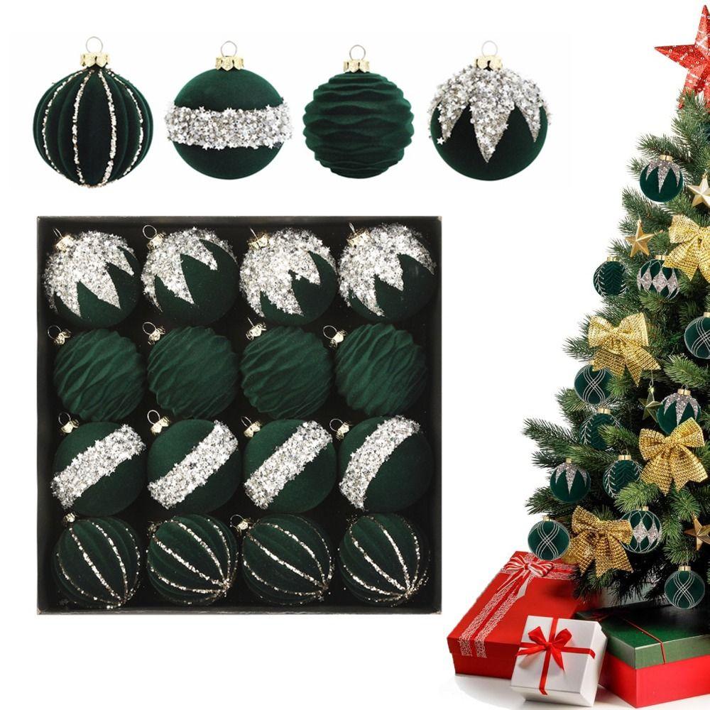 16Pcs Shiny Flocking Christmas Ball 6cm Christmas Tree Decoration  Festival Ornament