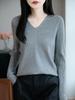 Women's V-Neck Ribbed Knit Sweater - Slim-Fit Long-Sleeve Top for Autumn/Winter 2025