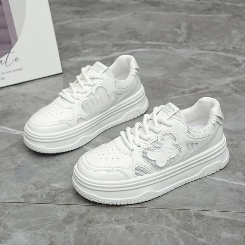 Thick-soled Lace-up Little White Shoes Women's New Solid-color Bow Casual Shoes College-style Versatile Board Shoes