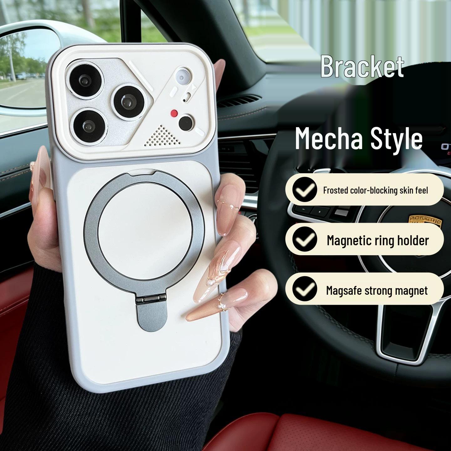 Magnetic Bracket Mecha Frame Case for iPhone 17 Pro Max - Matte Finish 16 Pro Max