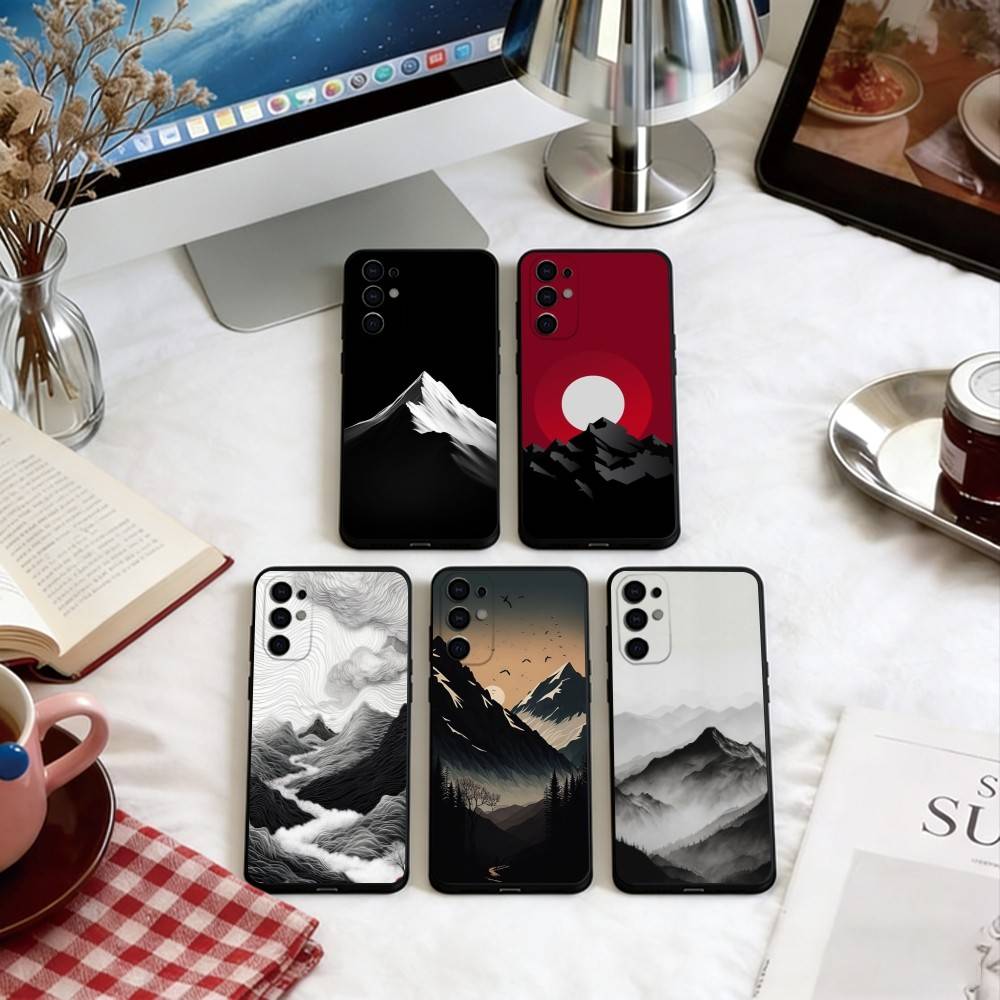 Black Mountain INS Design Phone Case Soft black For Samsung S25,S24,S21,S22,S23,S30,Ultra,S20,Plus,Fe,Lite