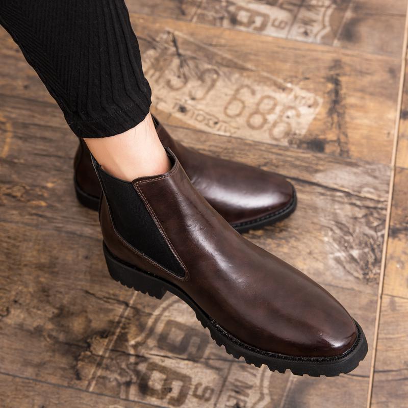 

2025 new foreign trade men s shoes high-top foot cover embossed leather shoes single shoes 38-43 size leather shoes 43 коричневий