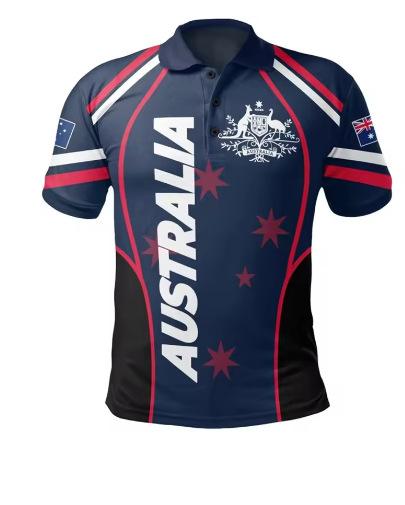 Australian flag polo shirt lapel short sleeve top summer trend clothes 3D printing oversized t-shirt