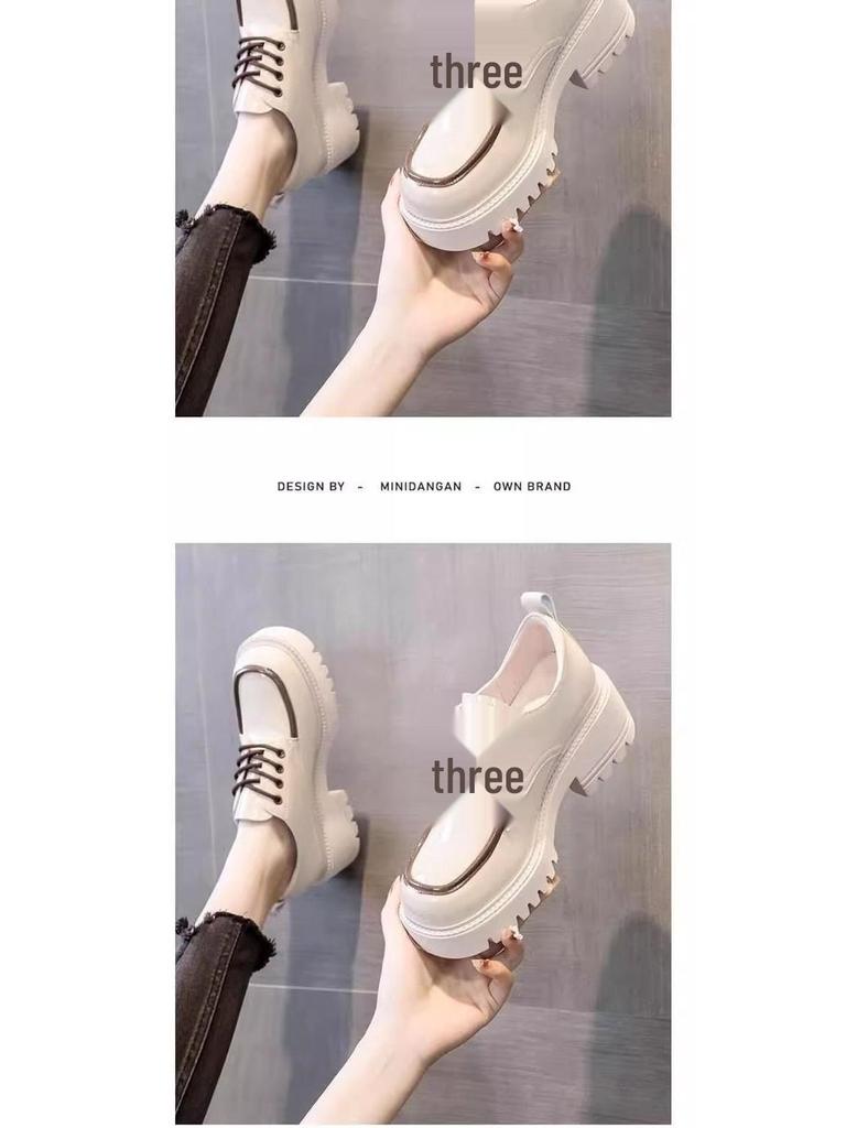 2025 Retro British Style Women's Shiny Leather Lace-Up Platform Loafers