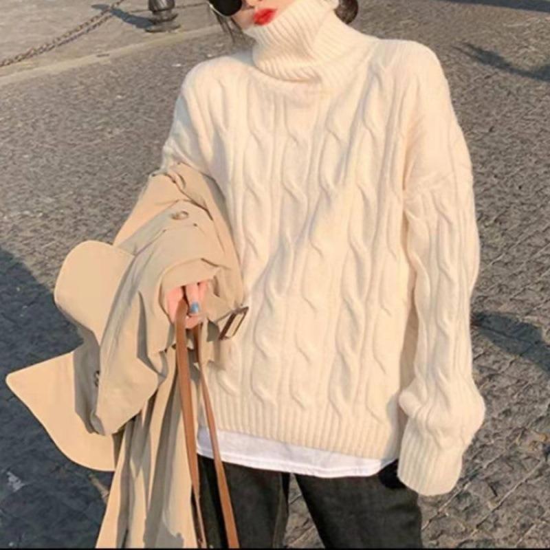 Lazy wind turtleneck sweater women's inner wear autumn and winter loose outer wear retro thickened soft waxy bottoming knitted sweater