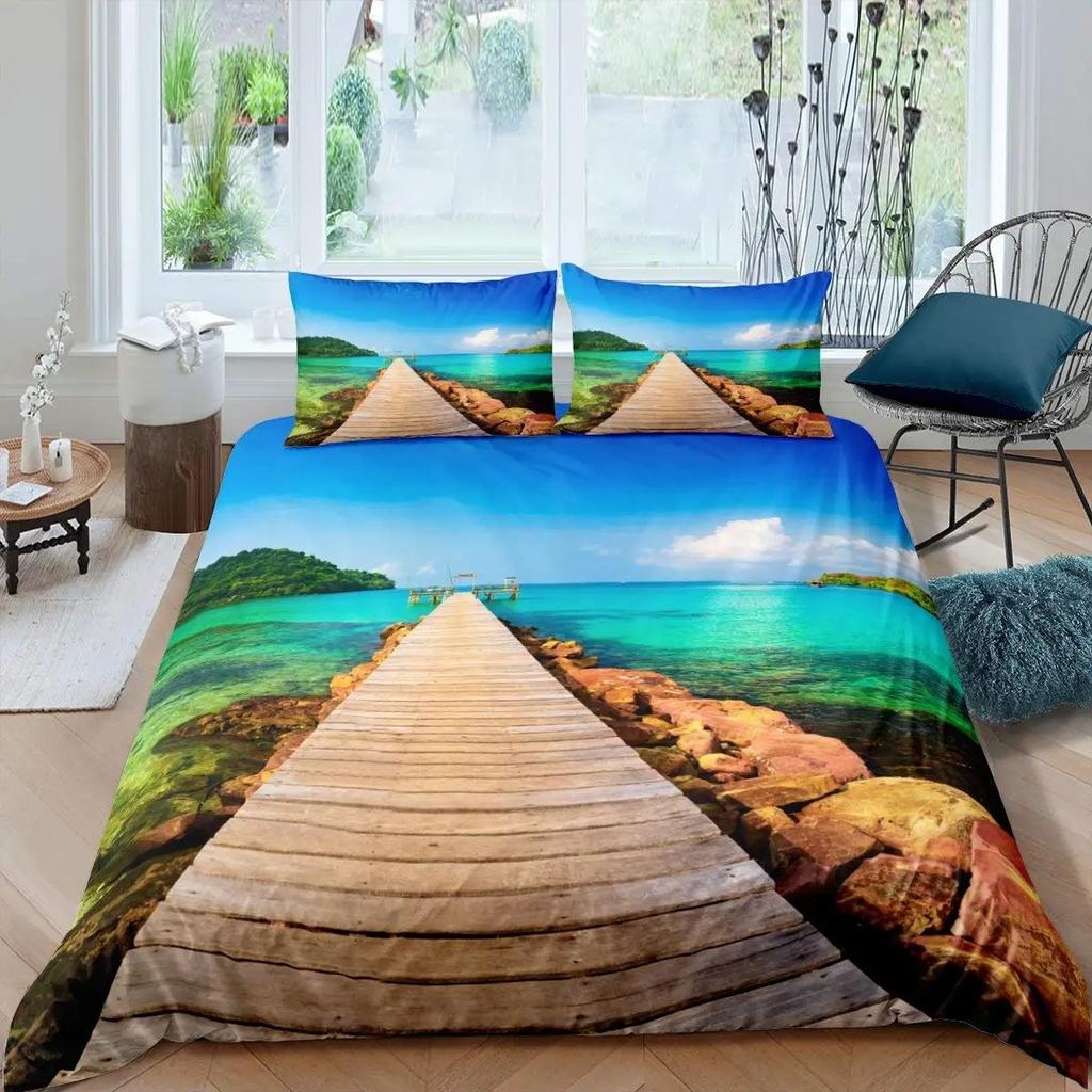 Bridge Landscape Digital Printing Duvet Cover Set For Kids Boys Girls Polyester Bedding Set Double Single Size With Pillowcase