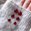 925 Sterling Silver Ankola Red Bead & Pearl Earrings: Elegant, Simple, Light Luxury for Women