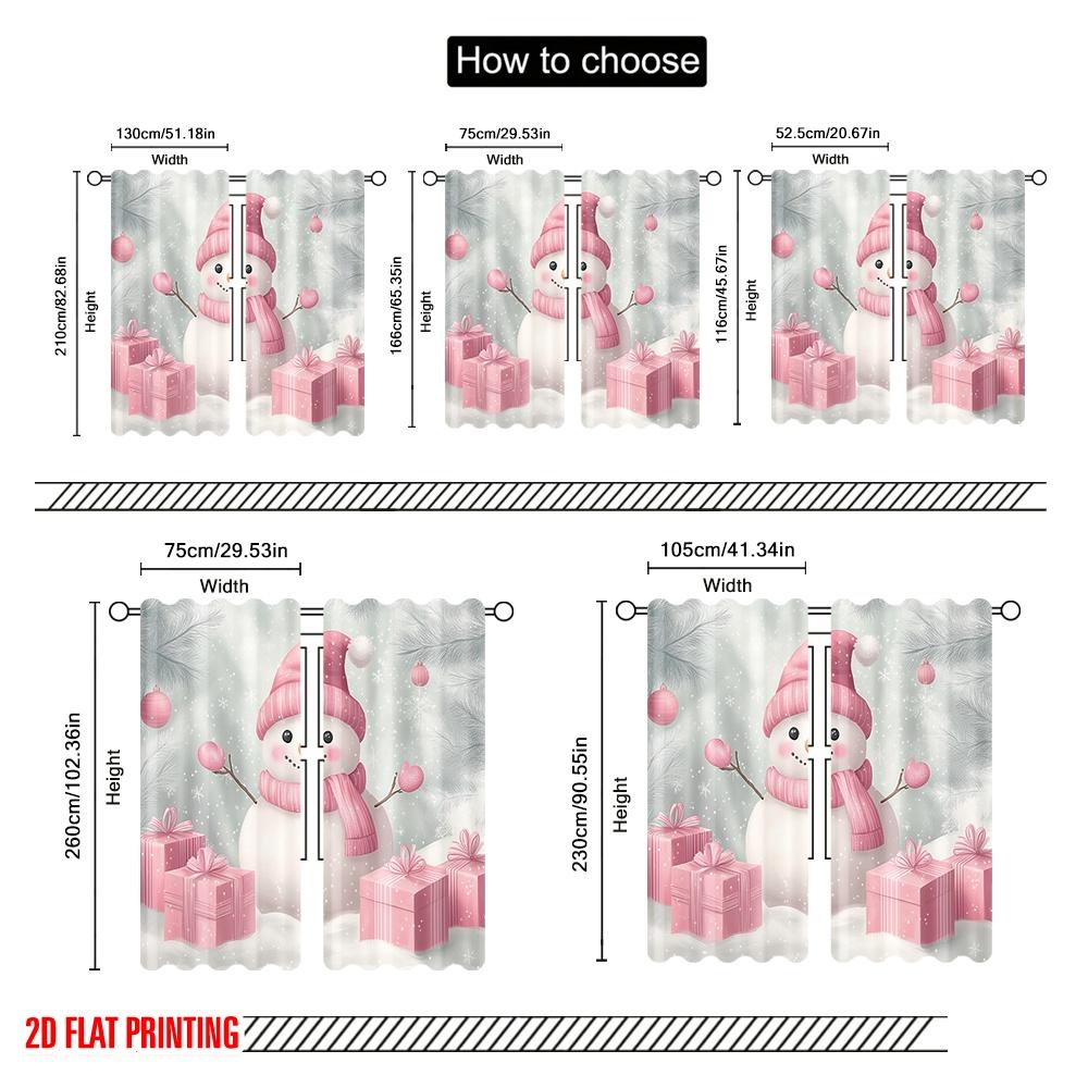 2pcs,2D Plane Printing Curtains Digital Printed Cute Snowman Pink Gifts Versatile Durable Polyester (without Rod) Decorations