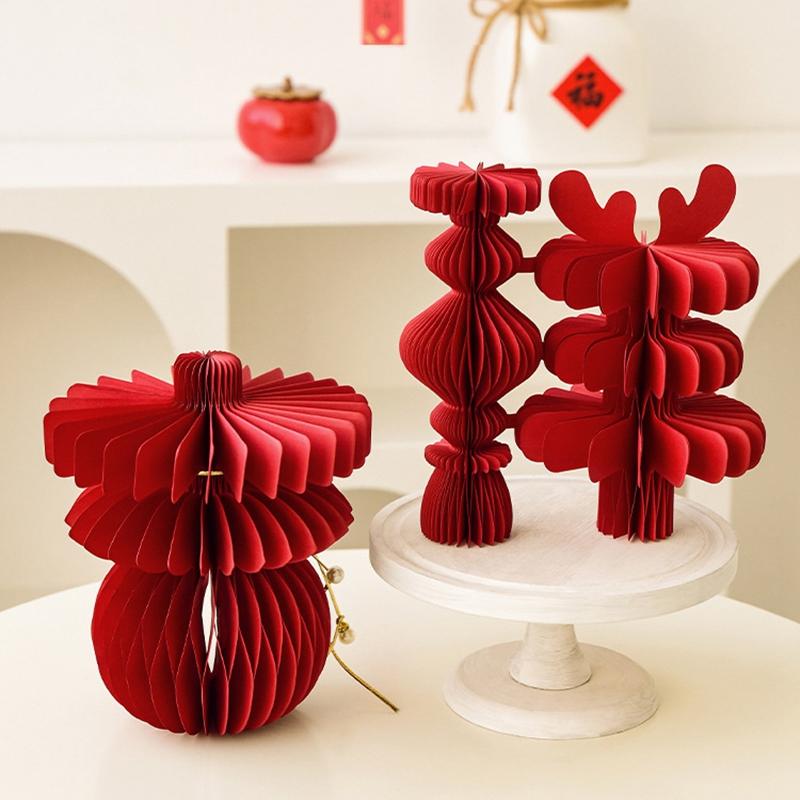 Red Gourd Honeycomb Balls Ornaments  Chinese New Year Spring Festival Decorative Housewarming Wedding Room Decoration