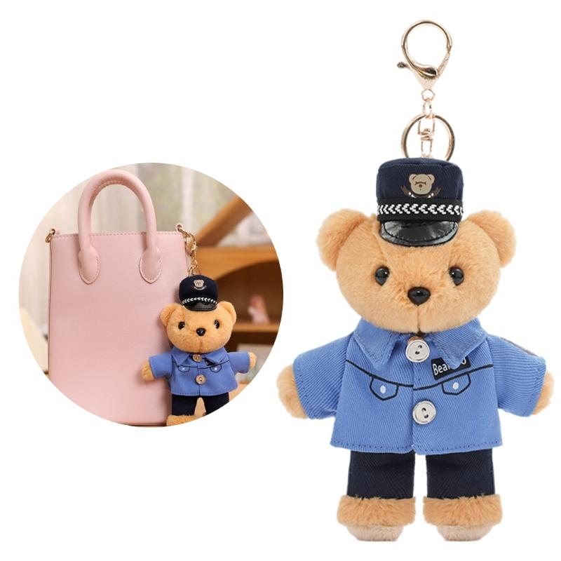 Cute Polices Bear Keychain Charm Unique Polices Bear Key Chain Soft Plush Keyrings Bag Decoration for Everyday Use